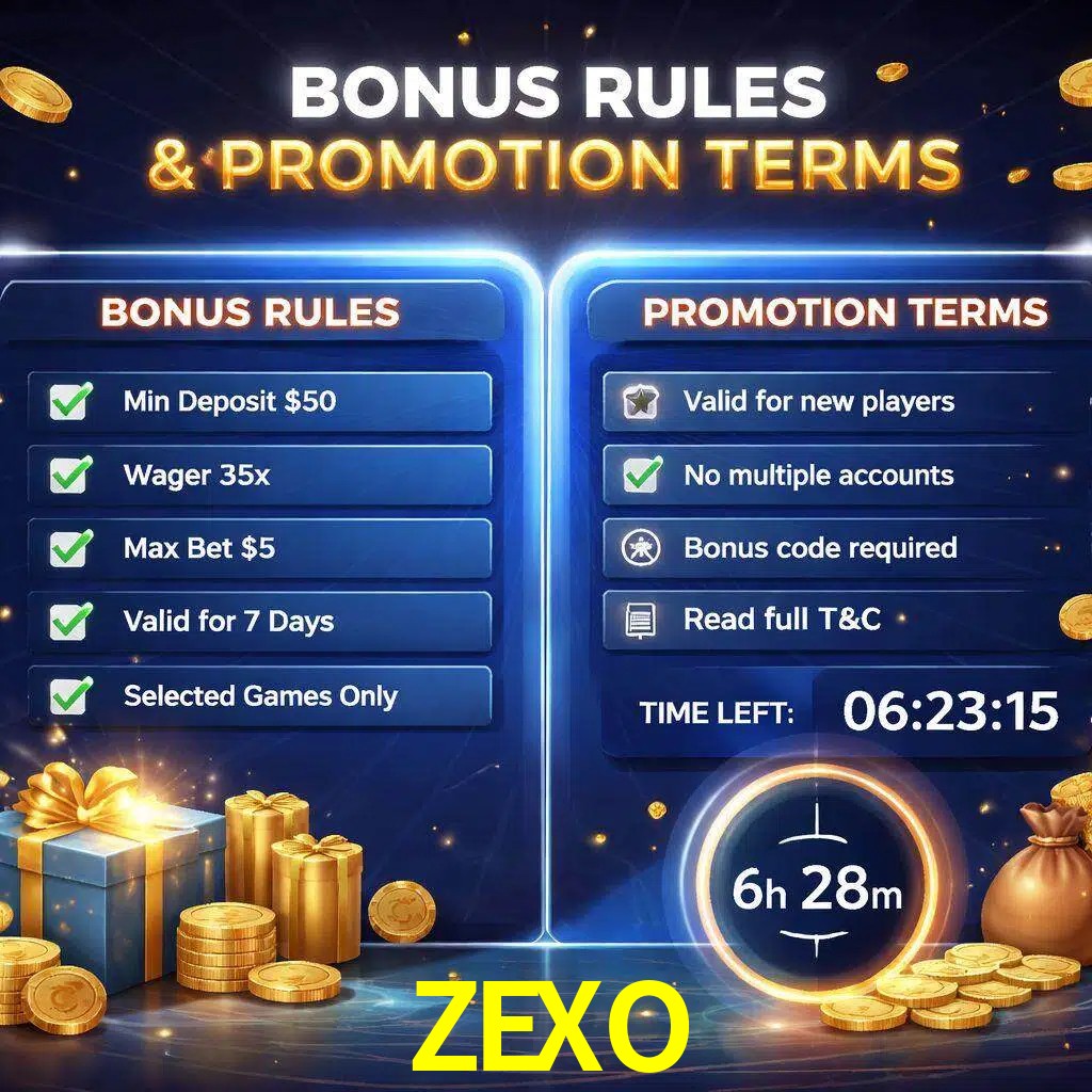 Reglas de promoción ZEXO y condiciones de bonos explicadas visualmente