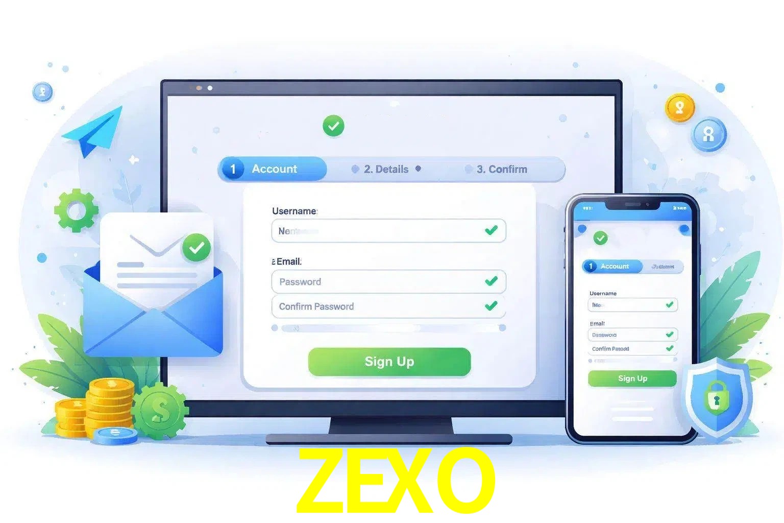 Registro de nuevo usuario y configuración de cuenta ZEXO