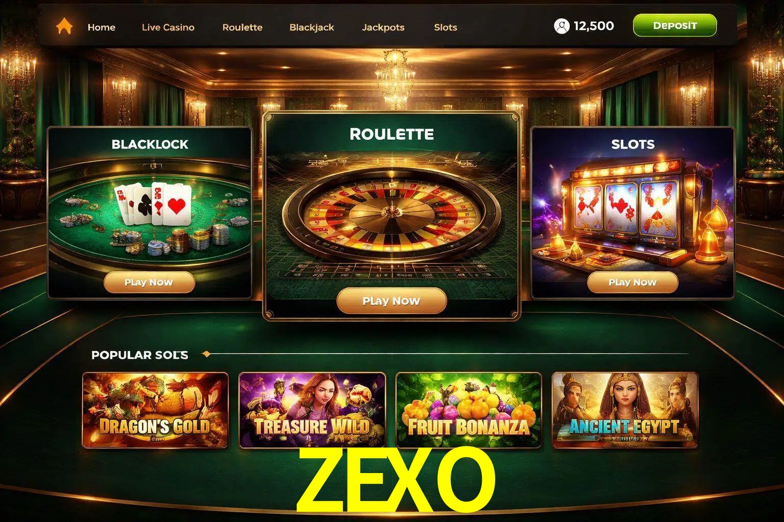 Vista de la plataforma ZEXO Casino mostrando categorías organizadas de juegos en línea